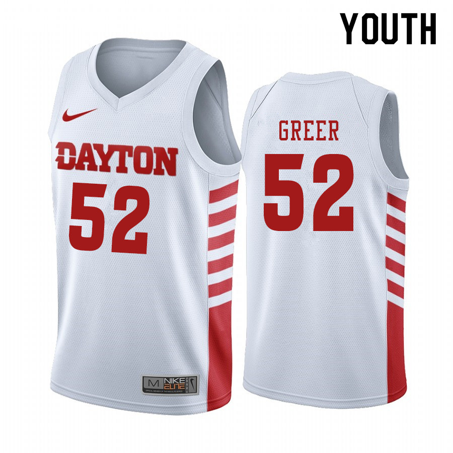 Youth #52 Camron Greer Dayton Flyers College Basketball Jerseys Sale-White